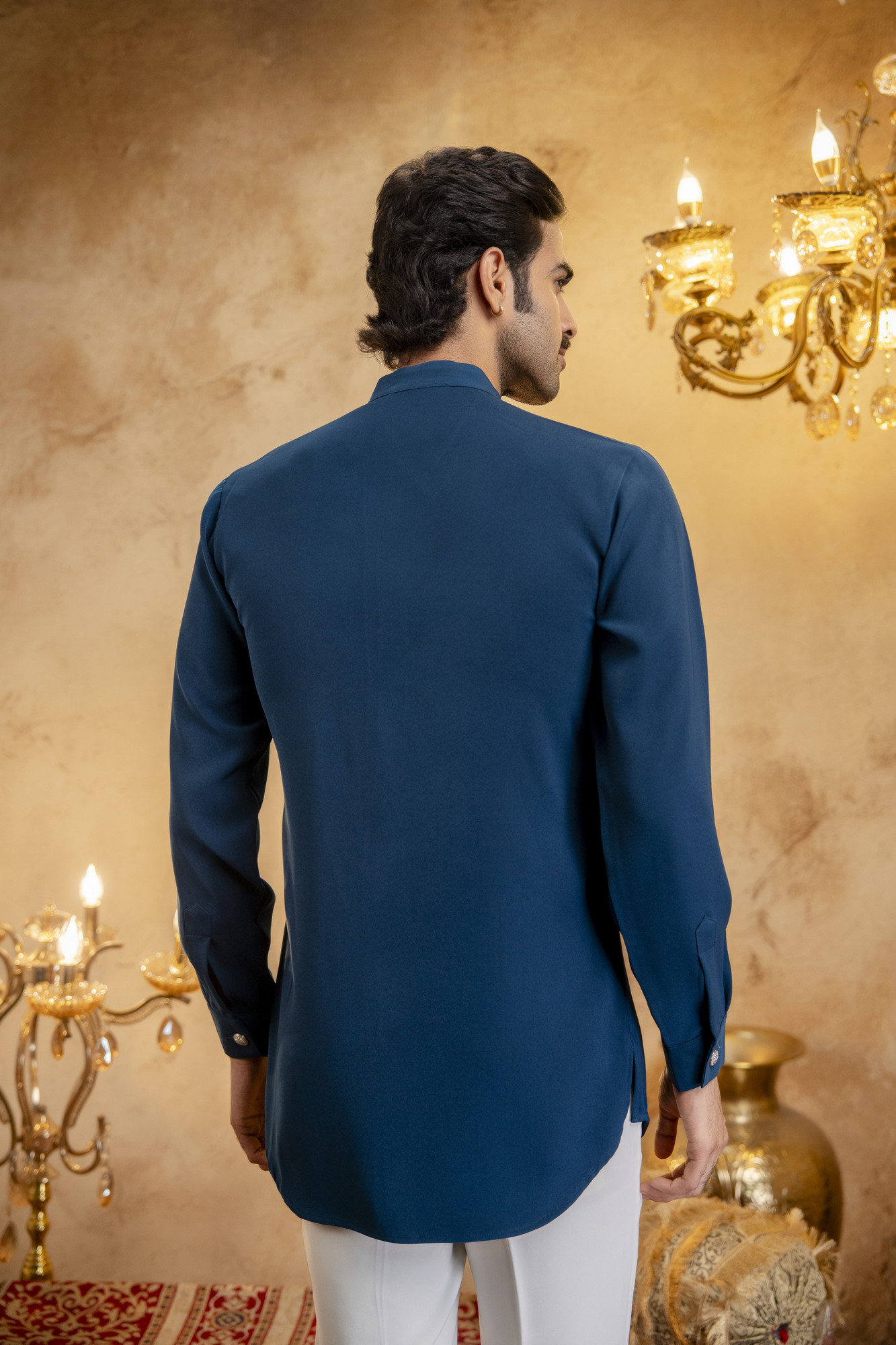 Royal Button Up Short Kurta In Teal
