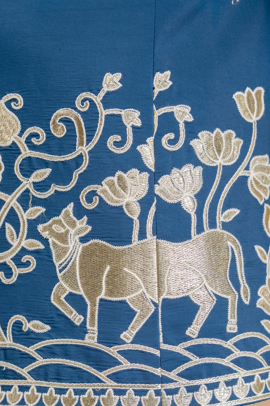 Foil Embroidered Open Bandhgala In Teal Blue