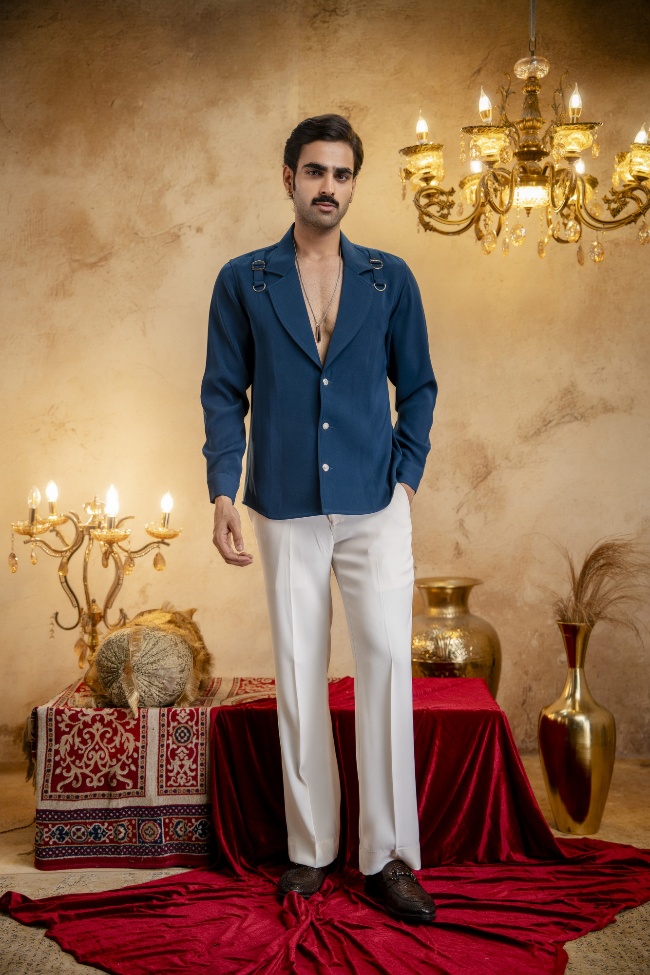 Deep Neck Blazer Shirt In Teal