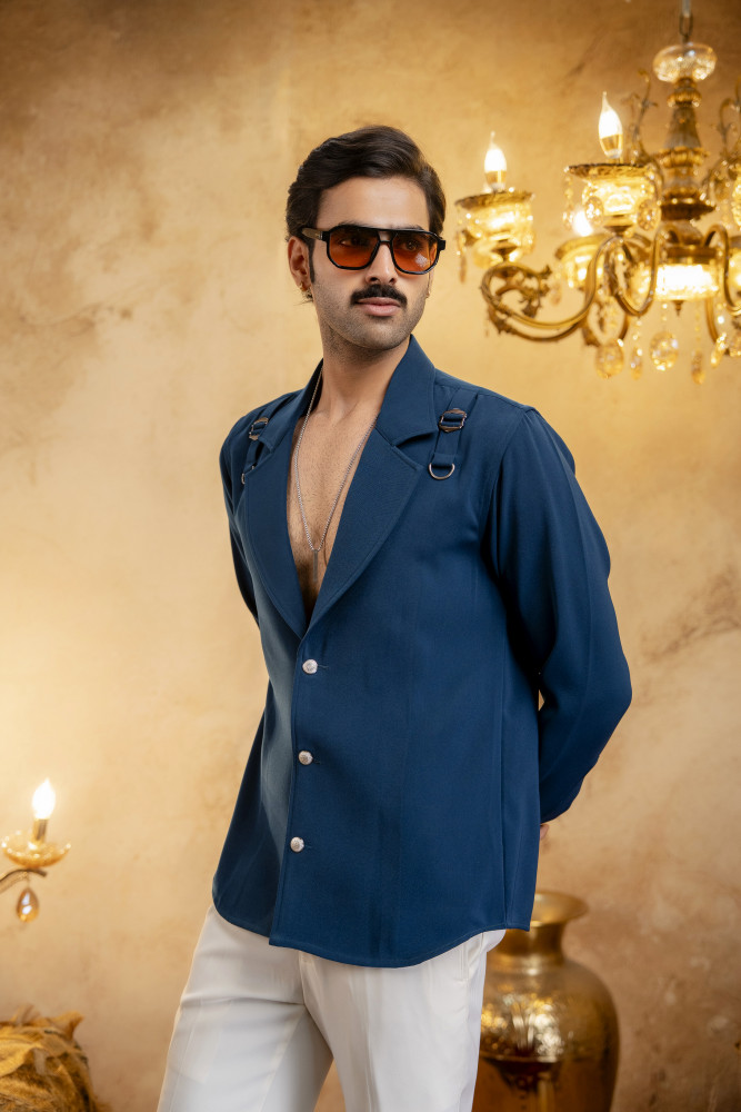 Image of Deep Neck Blazer Shirt In Teal