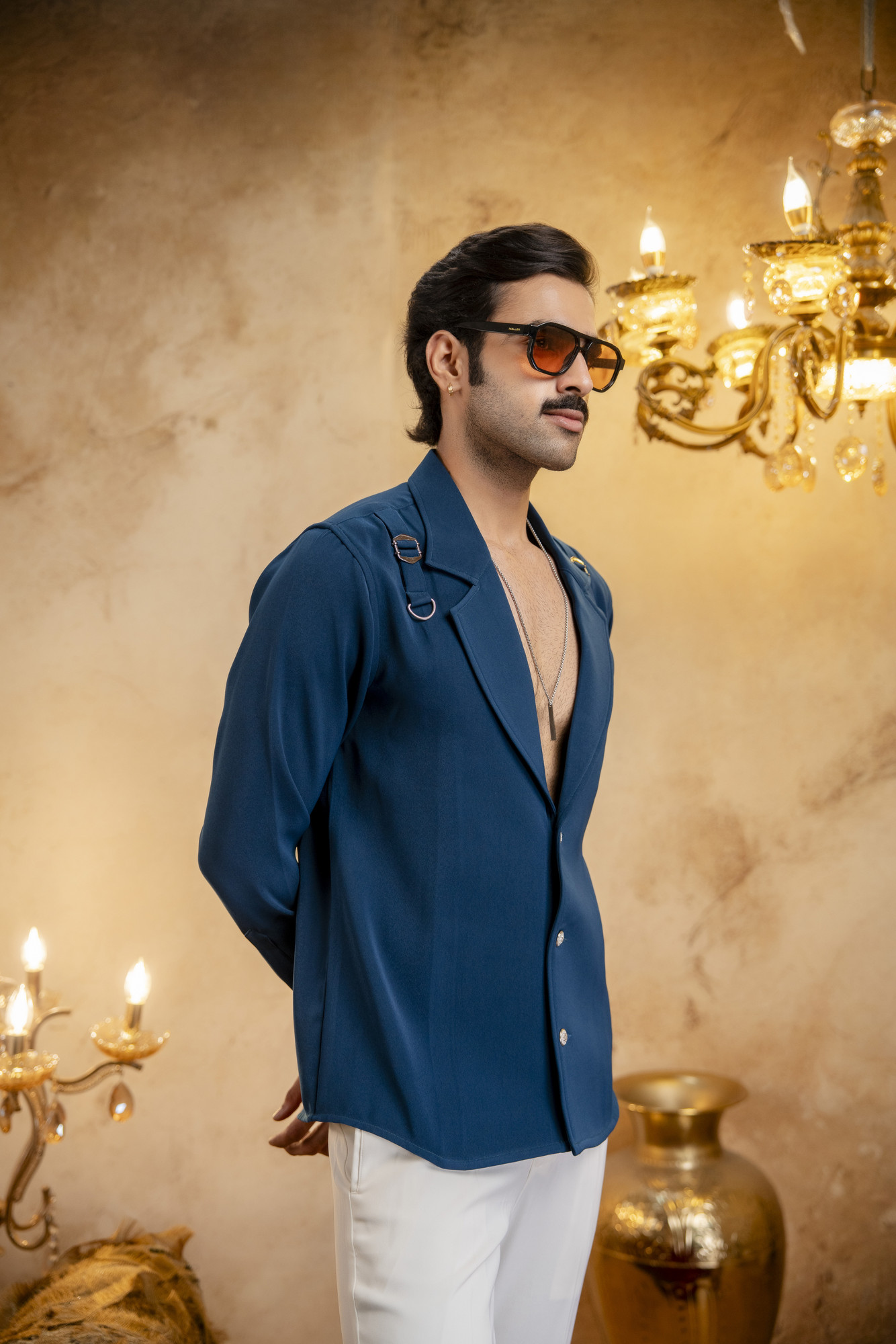 Deep Neck Blazer Shirt In Teal