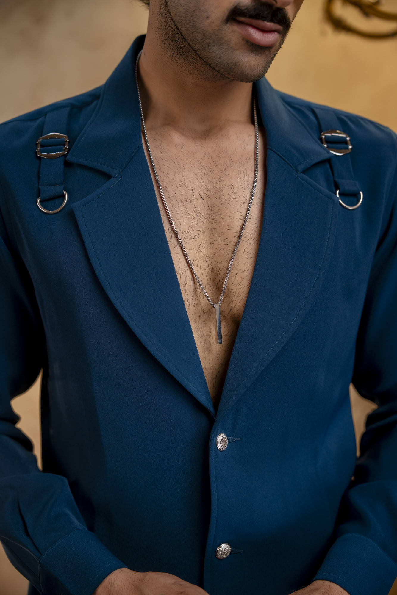 Deep Neck Blazer Shirt In Teal