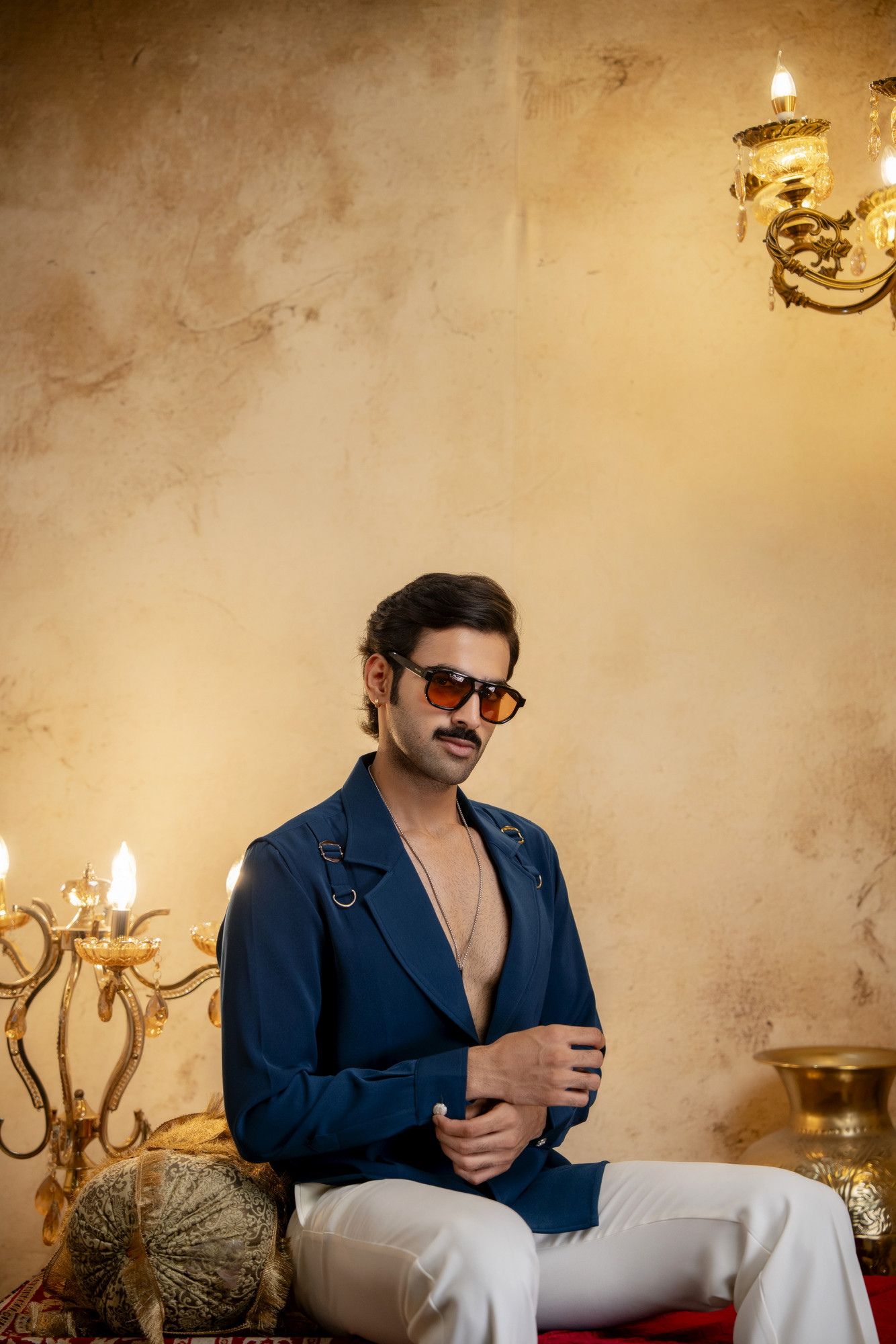 Deep Neck Blazer Shirt In Teal