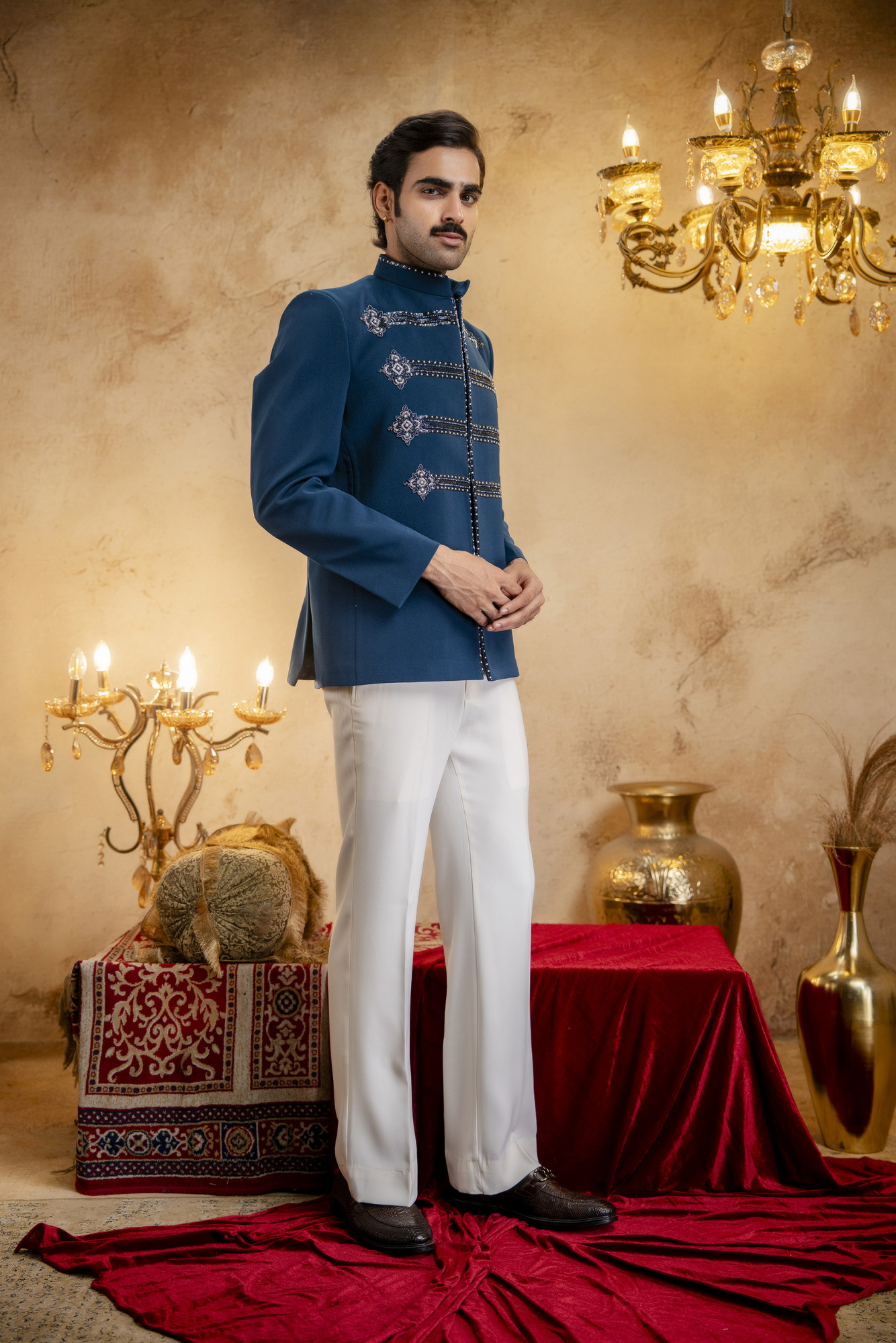 Stone Embroidered Jodhpuri In Teal
