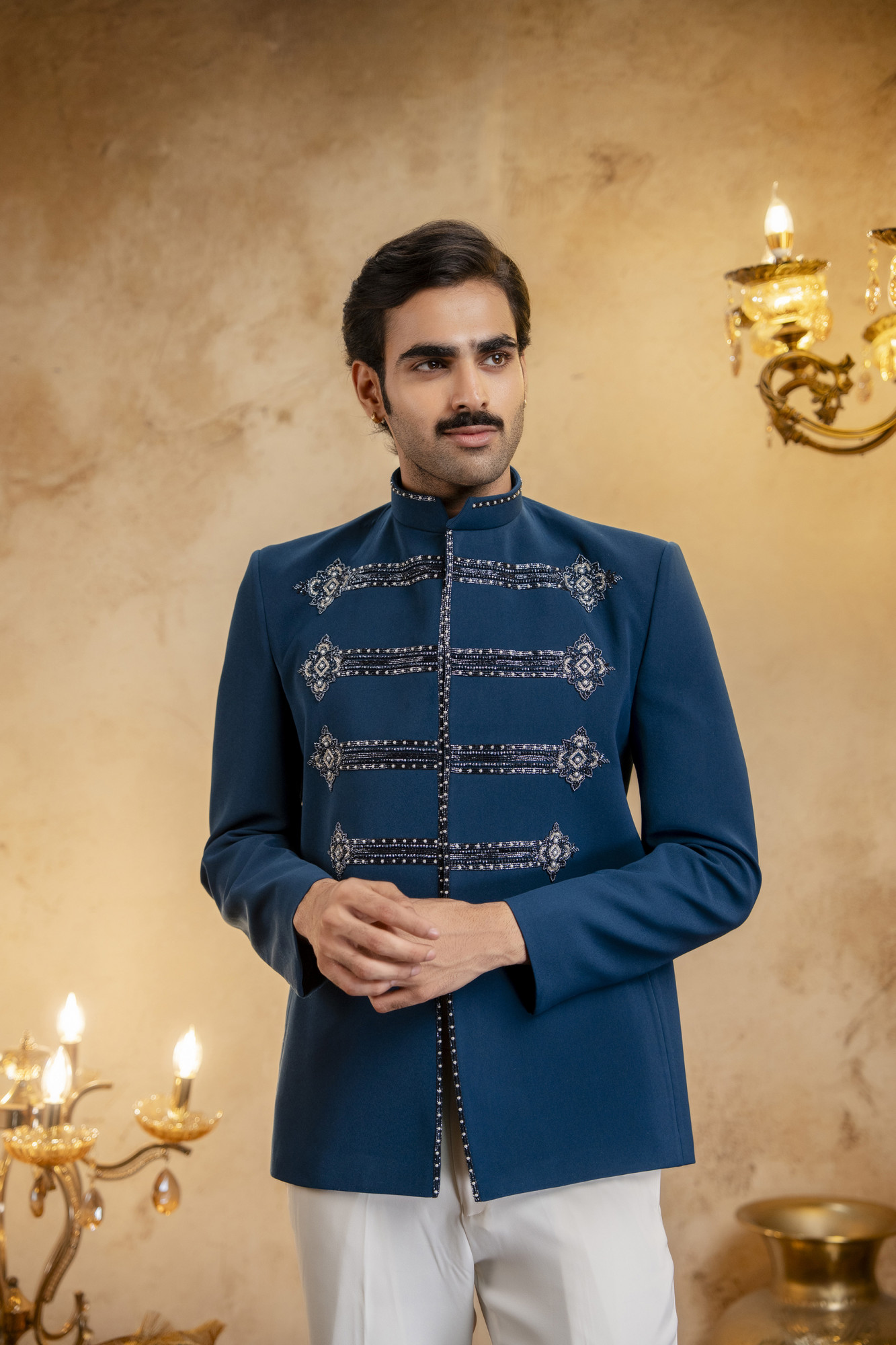 Stone Embroidered Jodhpuri In Teal