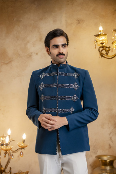 Stone Embroidered Jodhpuri In Teal