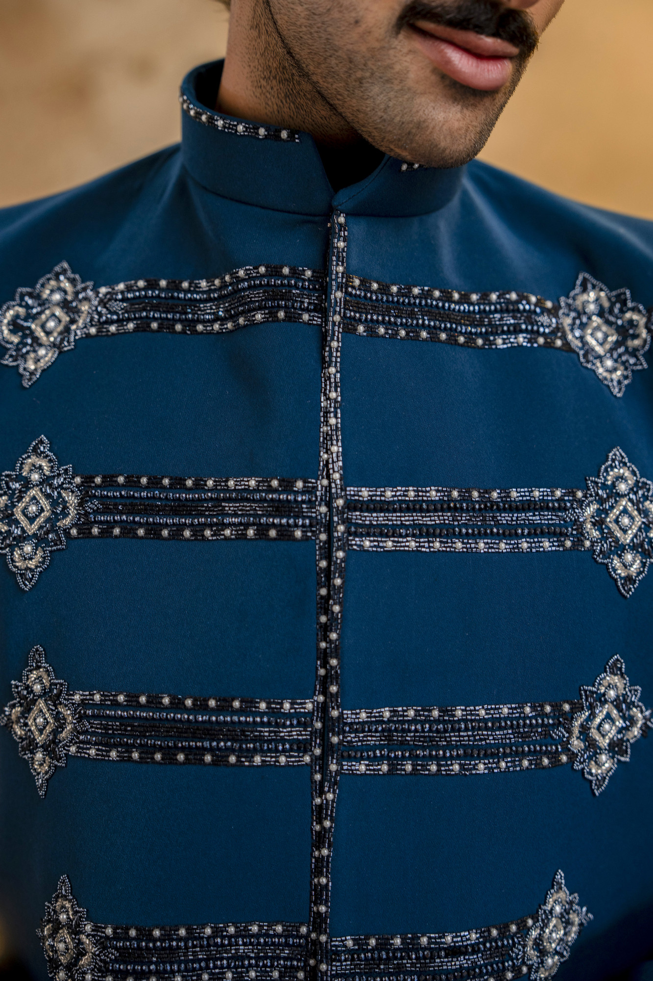 Stone Embroidered Jodhpuri In Teal