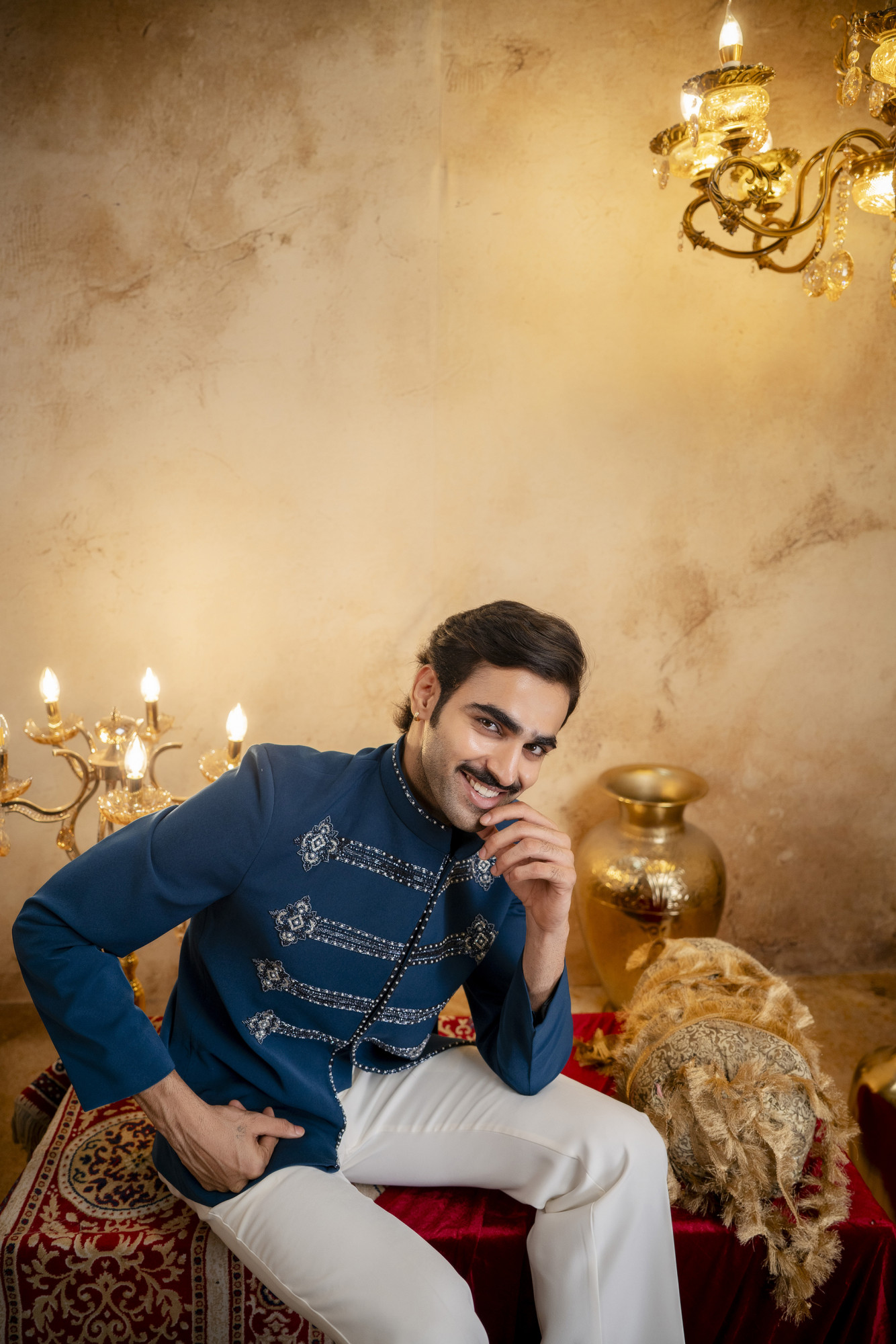 Stone Embroidered Jodhpuri In Teal