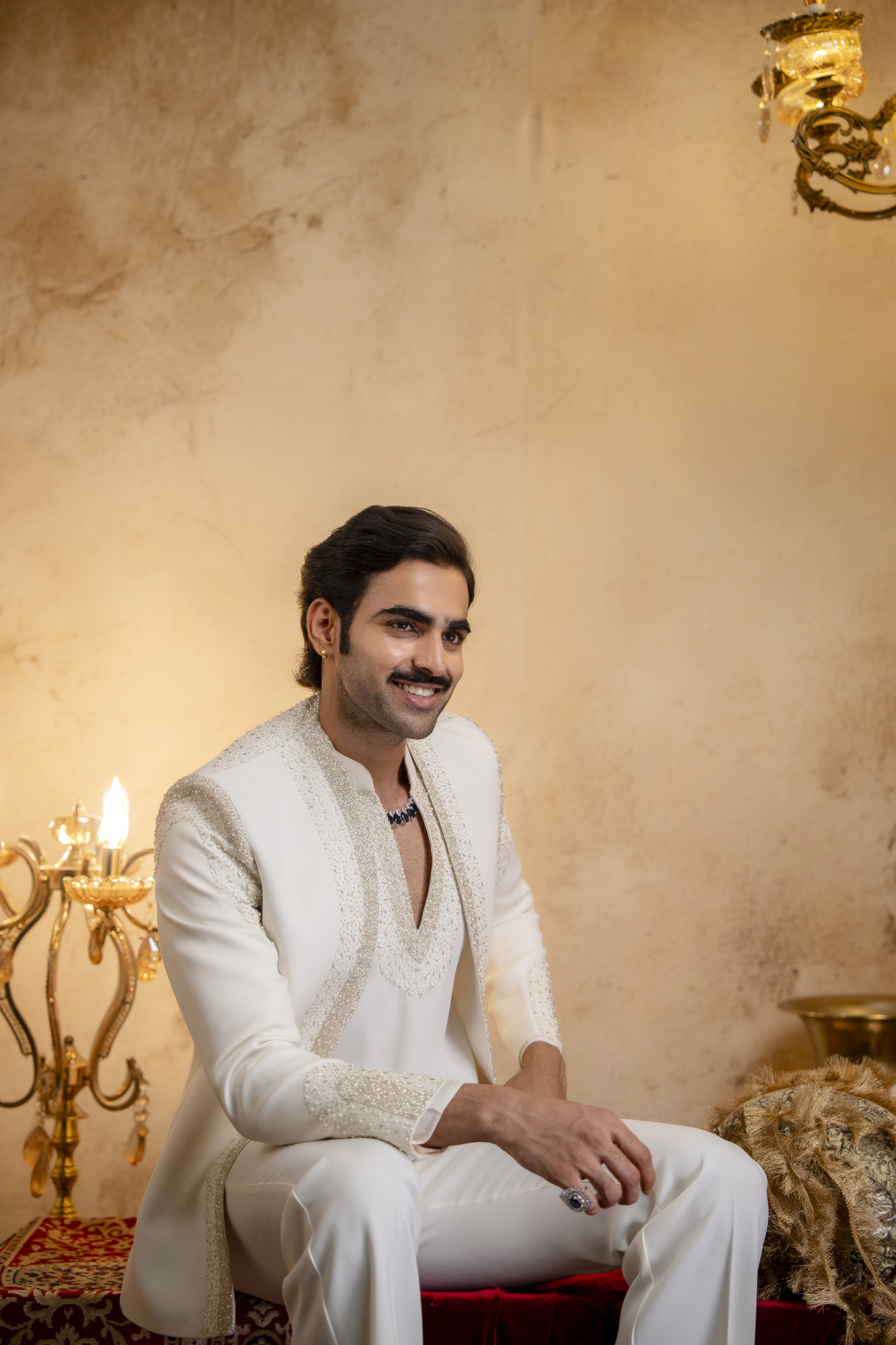 Stone Emboidered Bandhgala Jacket Kuta Set In Off-White