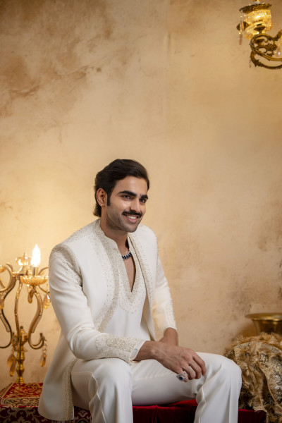 Stone Emboidered Bandhgala Jacket Kuta Set In Off-White