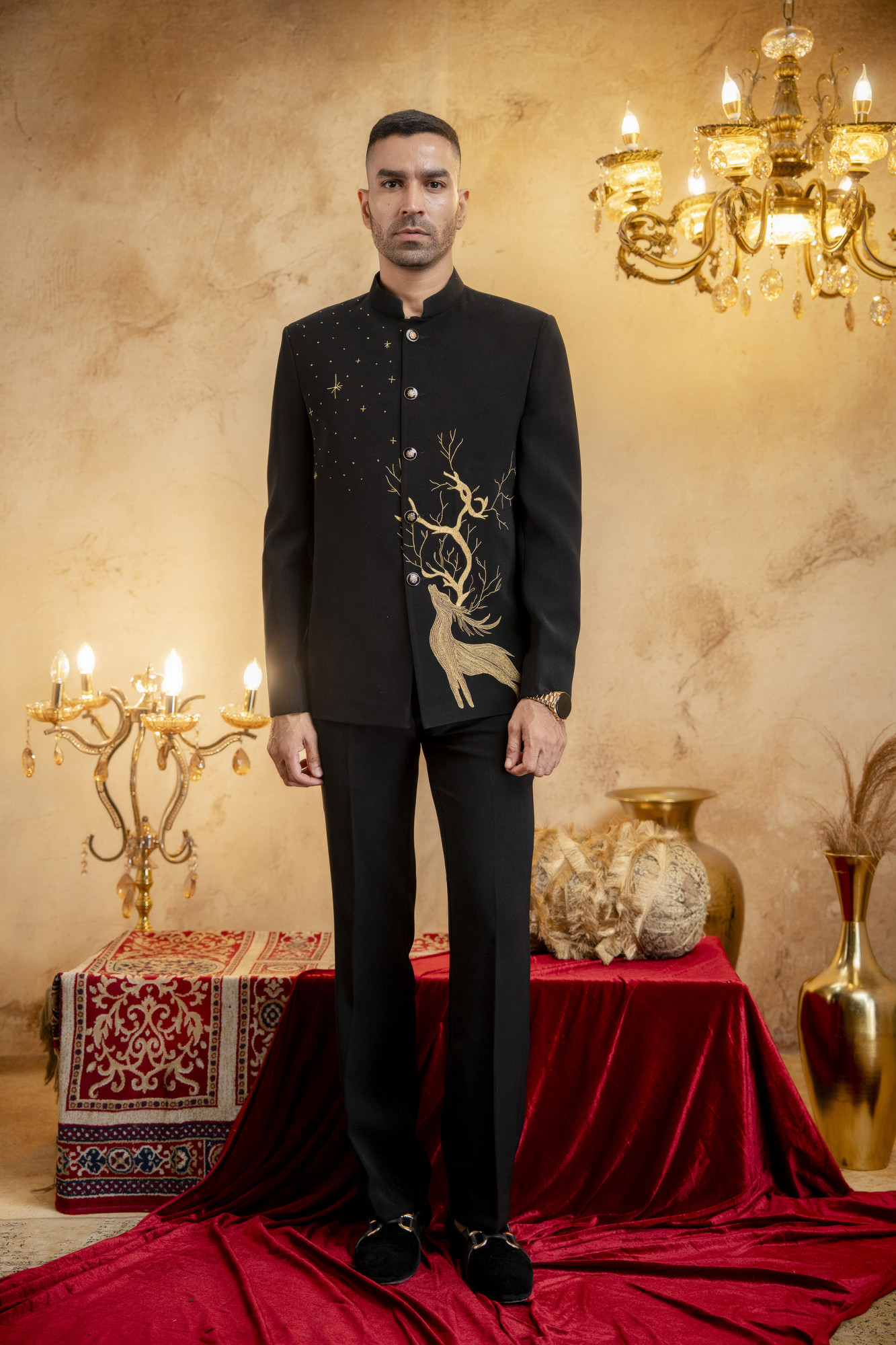 Wire Embroidered Jodhpuri In Black
