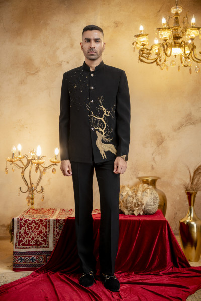 Wire Embroidered Jodhpuri In Black