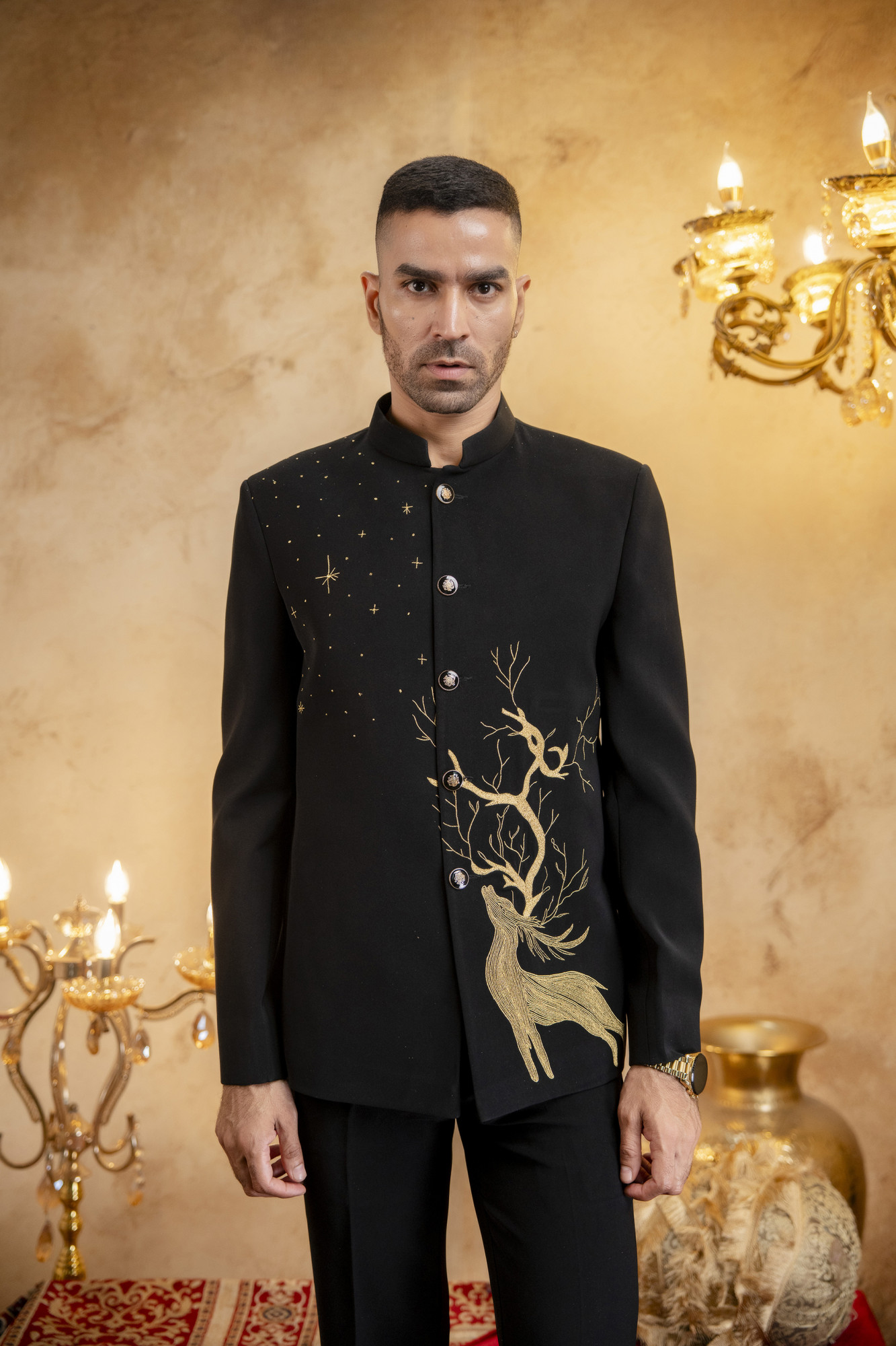 Wire Embroidered Jodhpuri In Black