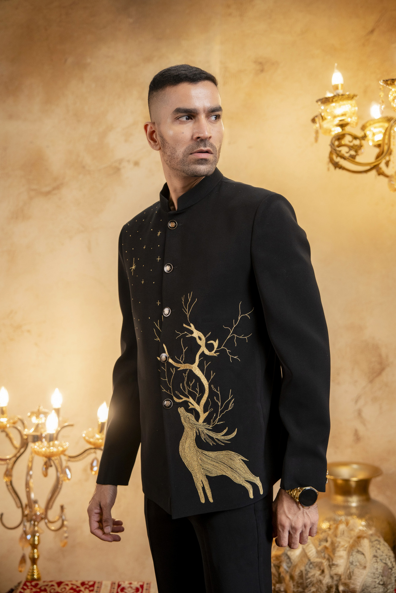 Wire Embroidered Jodhpuri In Black