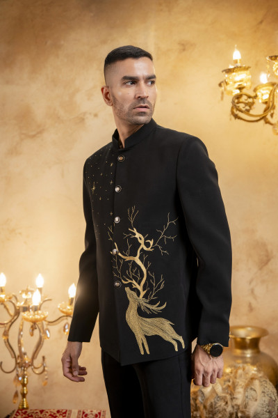Wire Embroidered Jodhpuri In Black