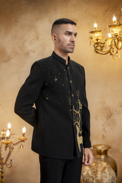 Wire Embroidered Jodhpuri In Black
