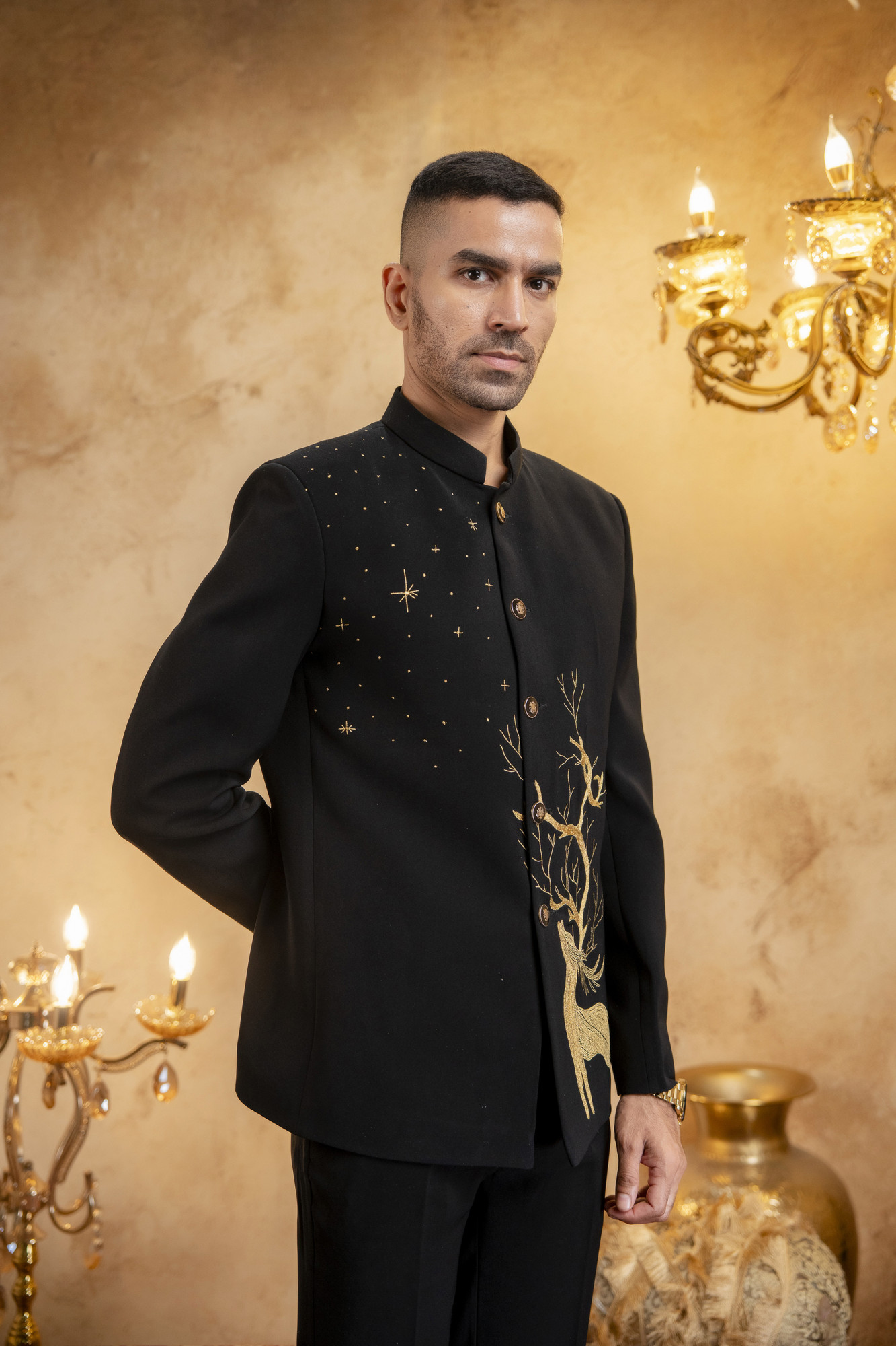 Wire Embroidered Jodhpuri In Black