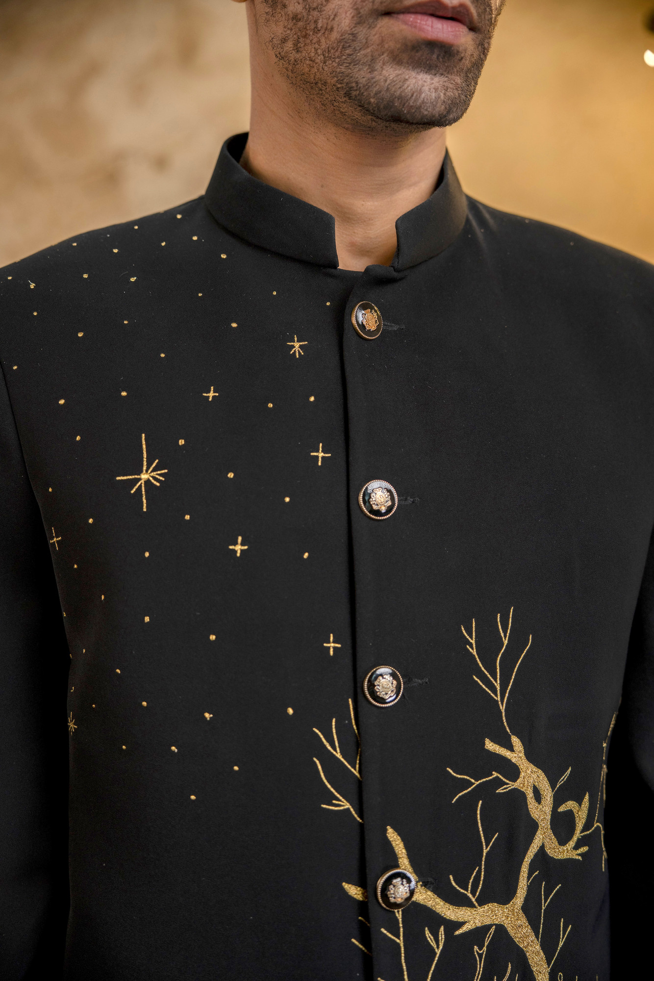 Wire Embroidered Jodhpuri In Black