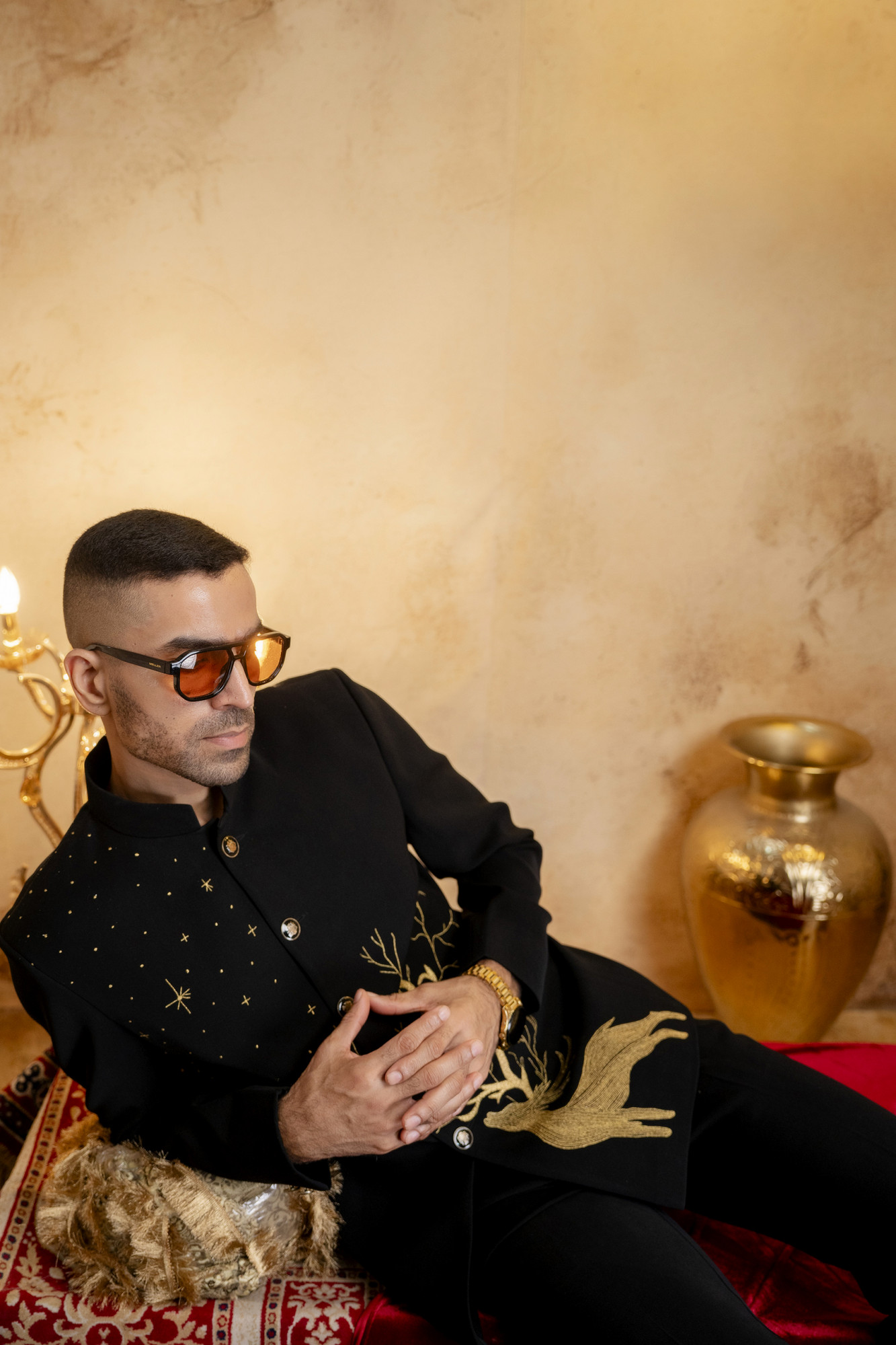 Wire Embroidered Jodhpuri In Black