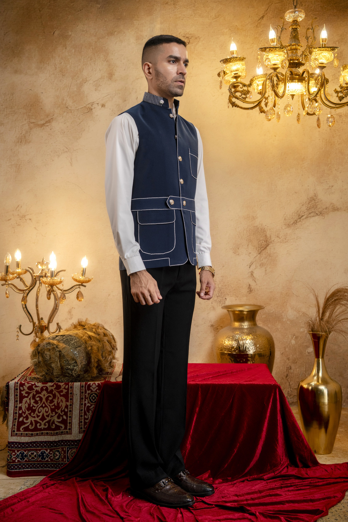 Threaded Patch Pocket Jacket In Blue