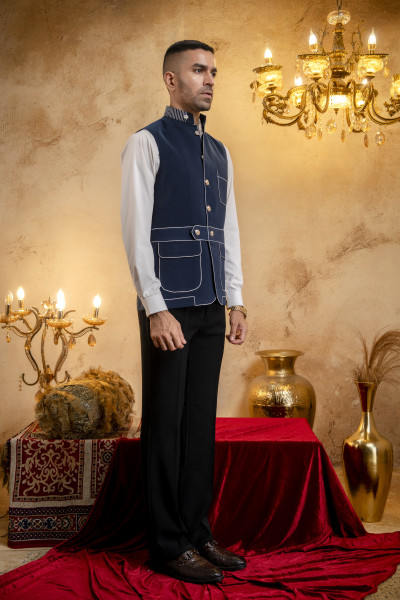 Threaded Patch Pocket Jacket In Blue