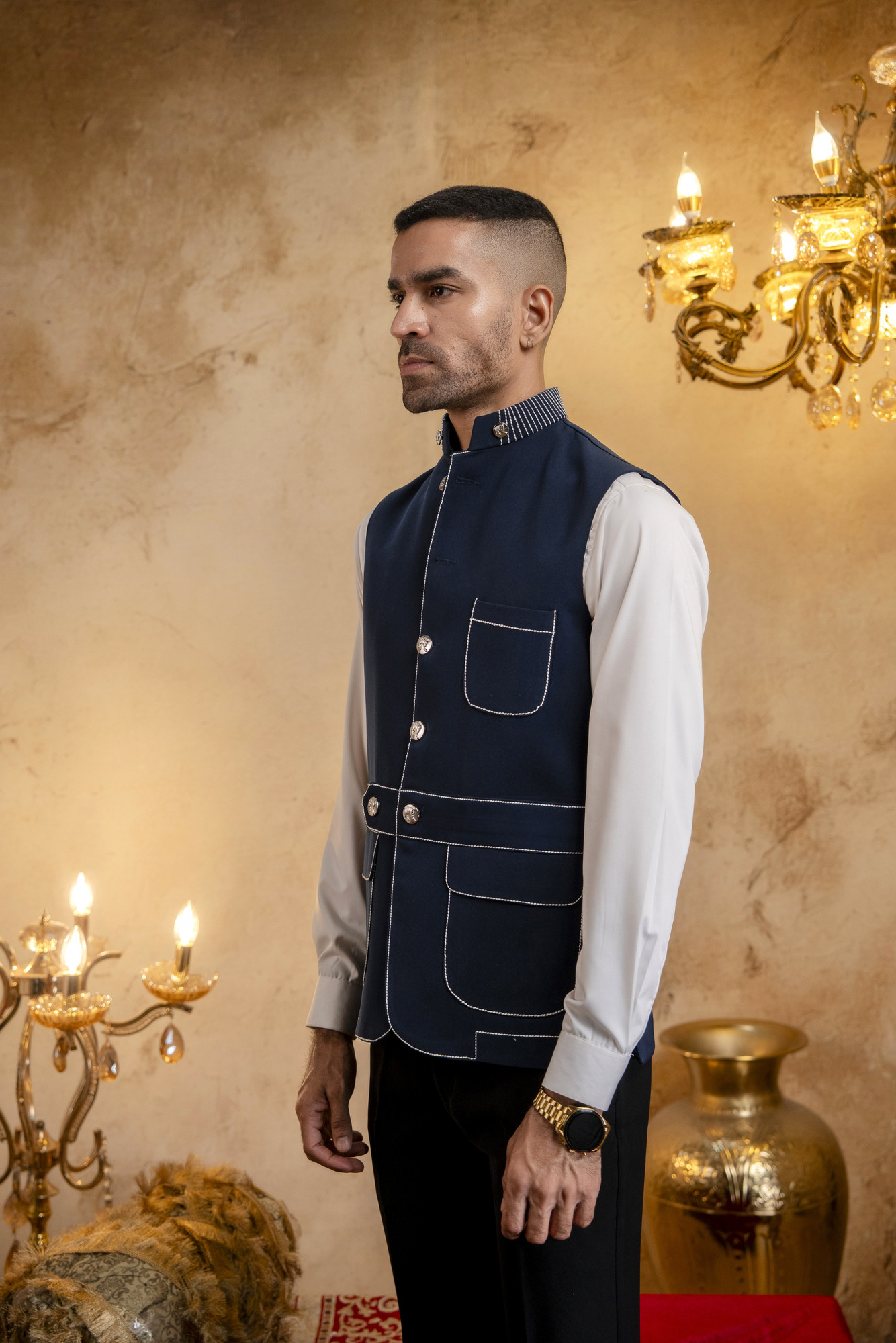 Threaded Patch Pocket Jacket In Blue