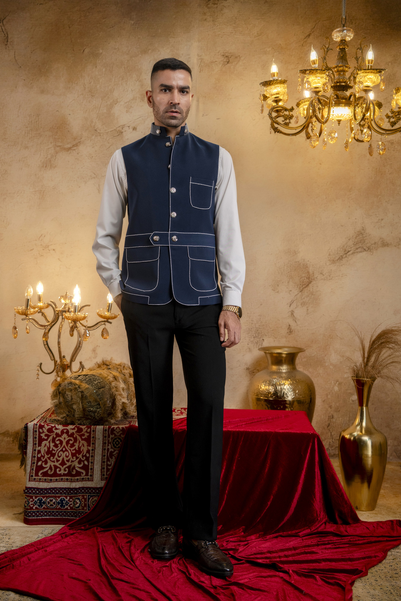 Threaded Patch Pocket Jacket In Blue