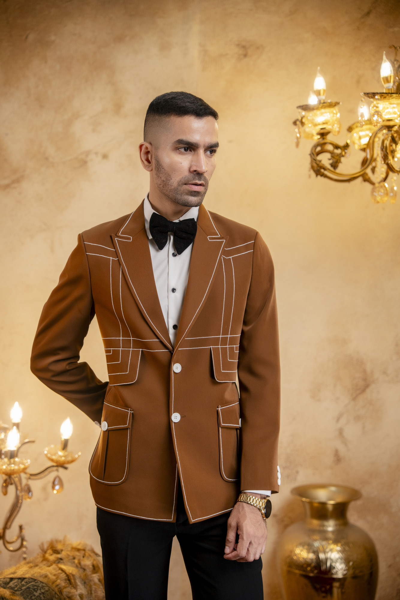Threaded Blazer In Tan