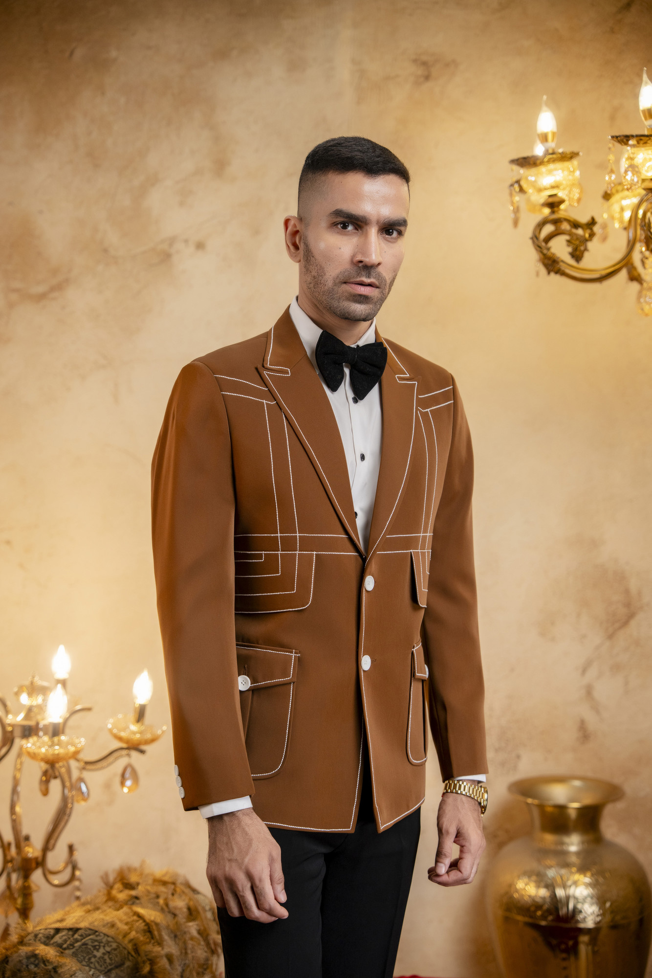 Threaded Blazer In Tan