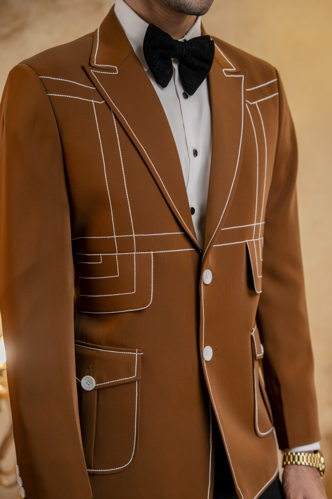 Threaded Blazer In Tan