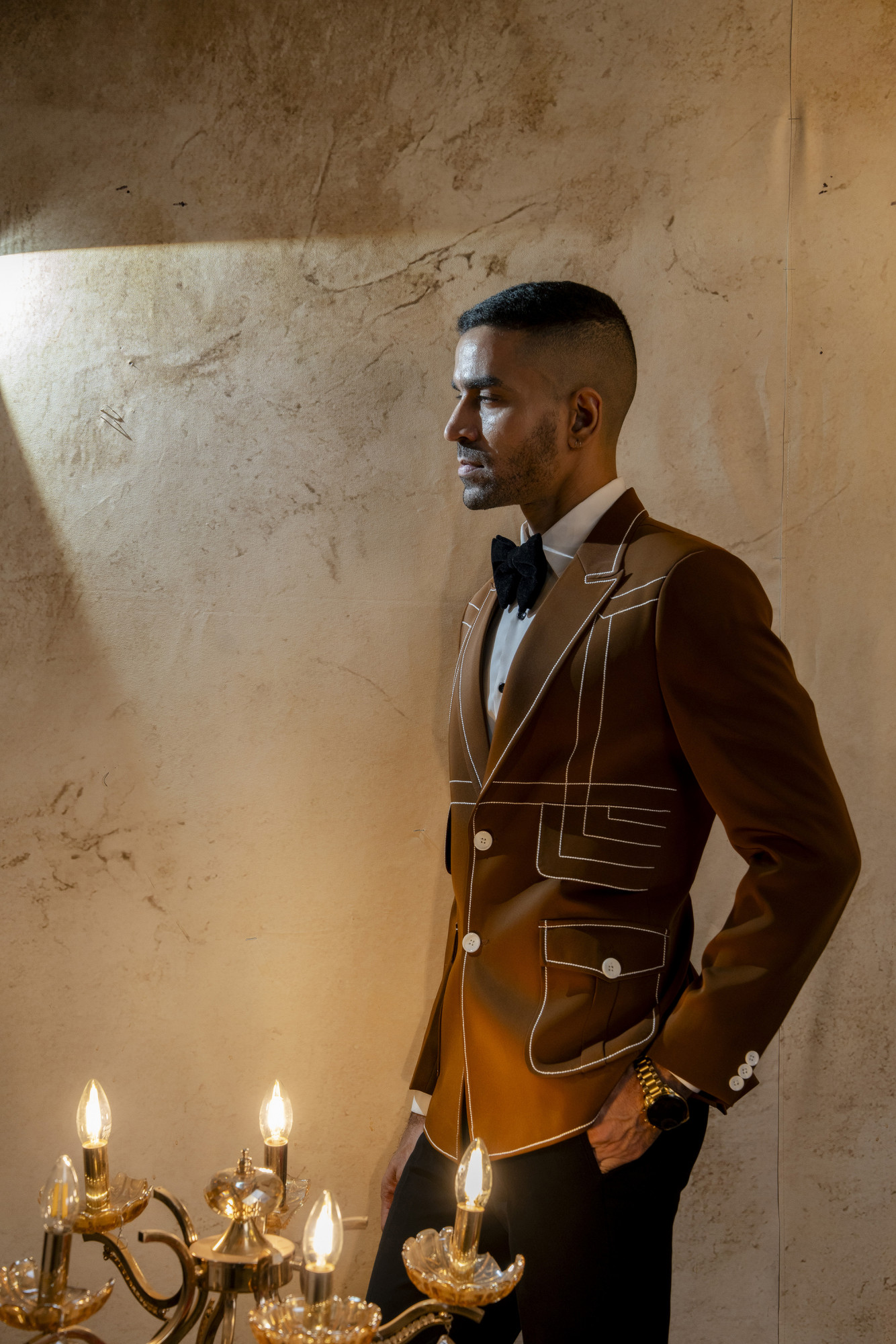 Threaded Blazer In Tan