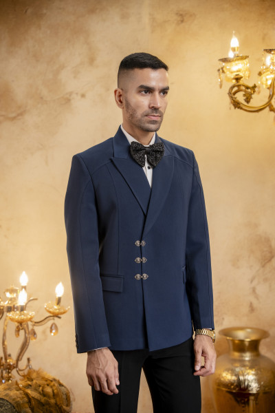Buckled Double Breasted Blazer In Blue