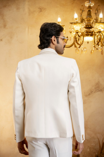 Threaded Open Blazer In Off-White
