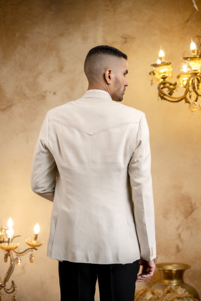 Double Breasted Patch Pocket Blazer In Linen