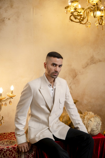 Double Breasted Patch Pocket Blazer In Linen