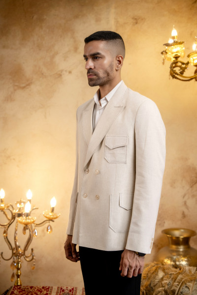 Double Breasted Patch Pocket Blazer In Linen