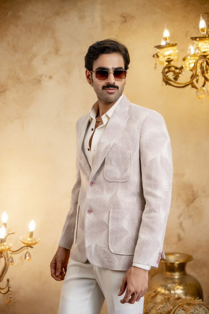 Image of Printed Patch Pocket Blazer In Knit