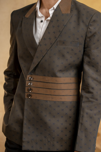 Printed Double Breasted Blazer In Denim