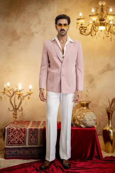 Piped Patch Pocket Blazer In Pink