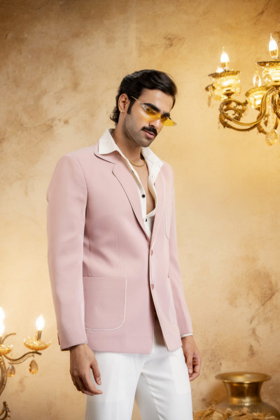 Piped Patch Pocket Blazer In Pink