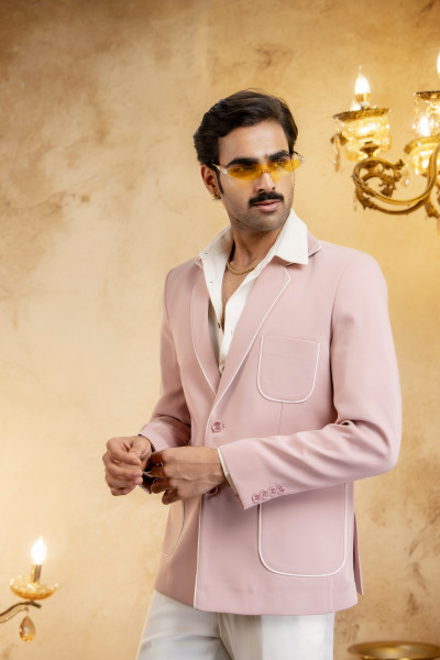Piped Patch Pocket Blazer In Pink