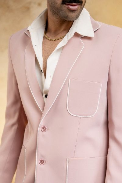 Piped Patch Pocket Blazer In Pink