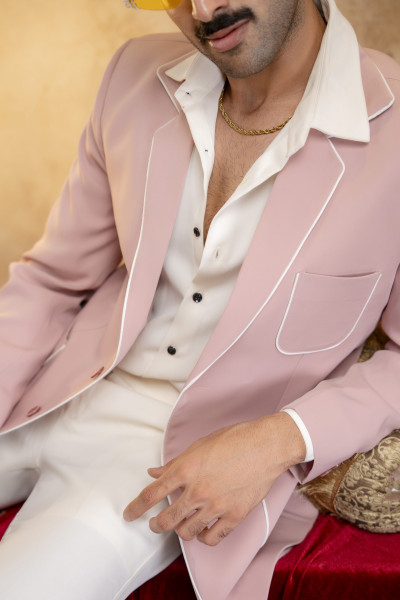 Piped Patch Pocket Blazer In Pink