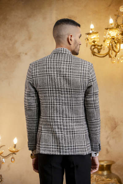 Checked Double Breasted Blazer In Wool