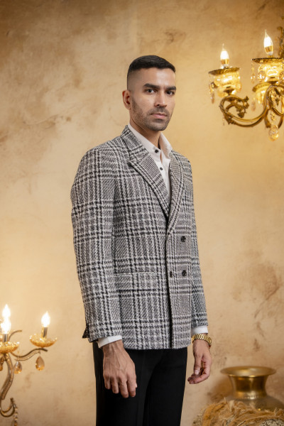 Checked Double Breasted Blazer In Wool