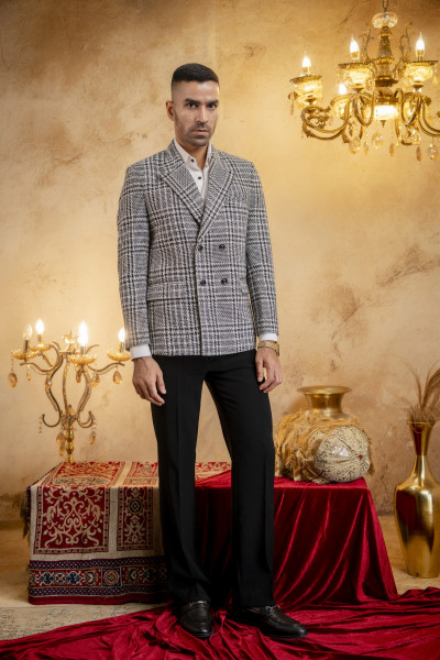 Checked Double Breasted Blazer In Wool