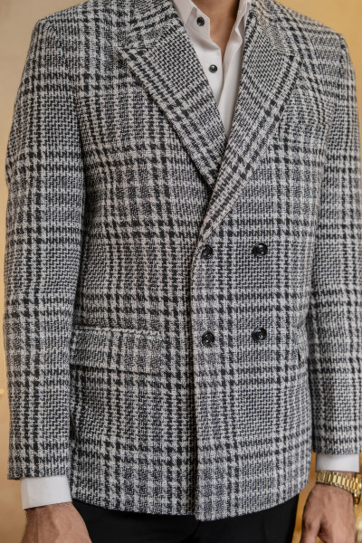 Checked Double Breasted Blazer In Wool