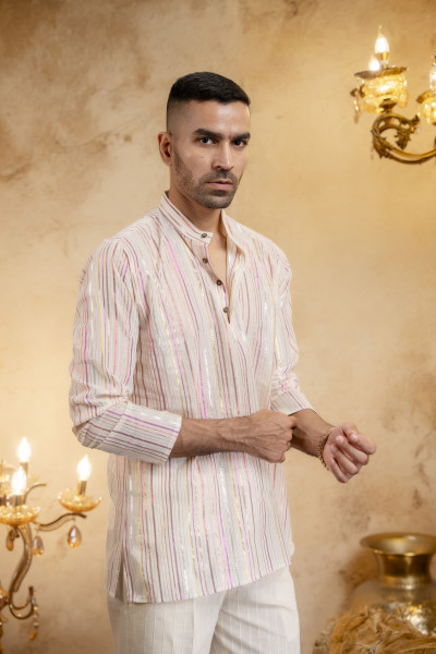 Striped Short Kurta In Cotton