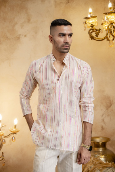 Striped Short Kurta In Cotton