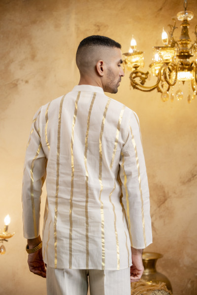 Gold Striped Short Kurta In Cotton